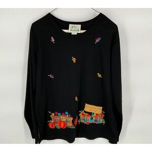 Pumpkin Patch Long Sleeve Black Top Medium The Quacker Factory Polyester & Visco